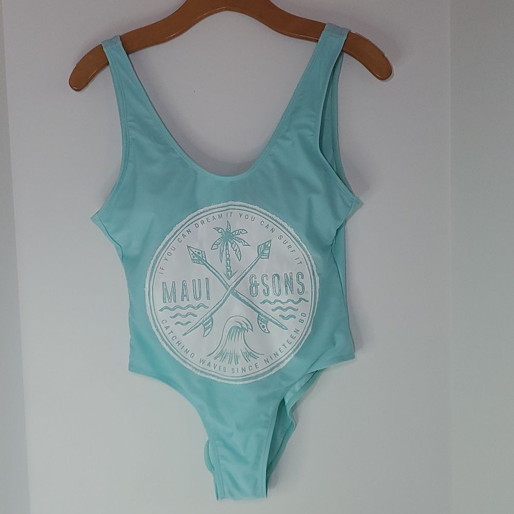 Maui and Sons Teal and White One Piece Swimsuit Women's Size L
